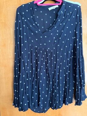 LOFT Navy Tunic with Light Blue Dot Print
